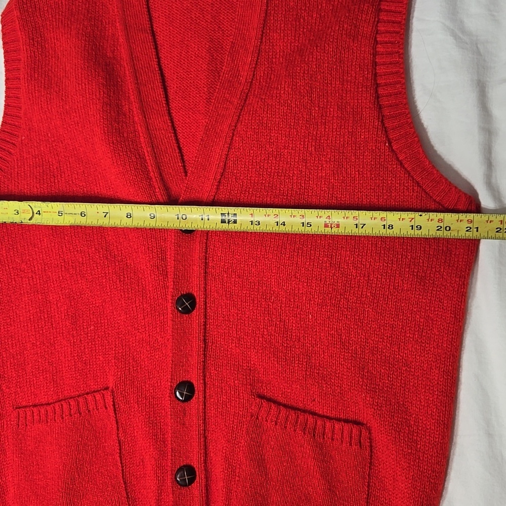 Vintage The Moors Lord Jeff Men’s L Shetland WOOL Red Sweater Vest Button Up - Picture 11 of 13